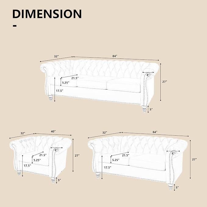 QHITTY 2 Piece Living Room Set, Sectional Chesterfield Sofa Chair Contemporary - Image 2