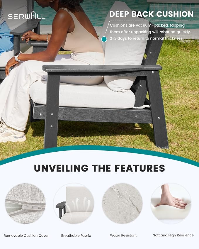SERWALL HDPE Outdoor Patio Loveseat, All Weather Wood-Like Outdoor Sofa HDPE - Image 3
