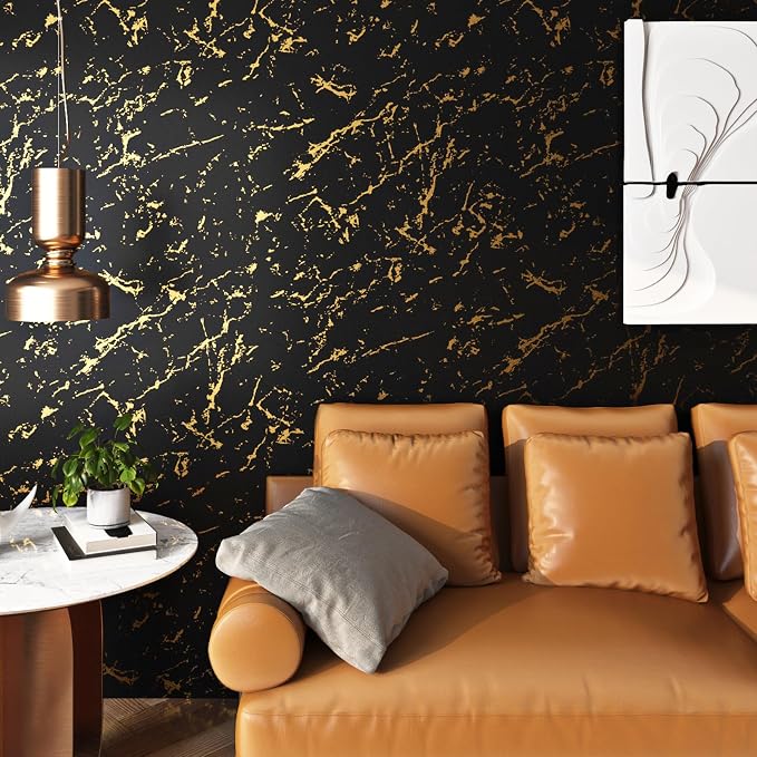 FunStick 24"x200" Modern Black and Gold Wallpaper Peel and Stick Wallpaper - Image 2