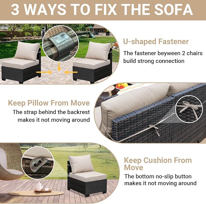 Jing's Villa 5-Piece Patio Furniture Set, All-Weather Outdoor Wicker Sectional - Image 6
