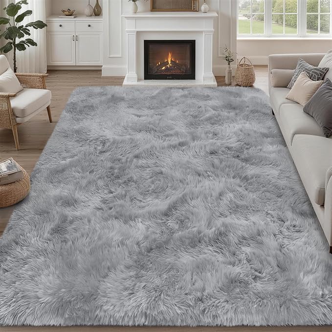 Fluffy Area Rugs 9x12 Living Room Bedroom: Ultra Soft Shag Rug Upgrade Non-Slip by Luxturiy