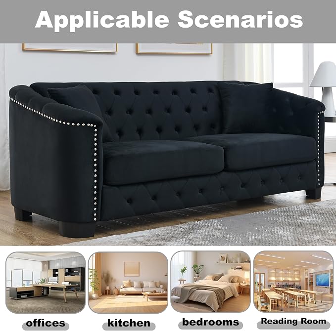 77" Modern Velvet Chesterfield Sofa - Image 7