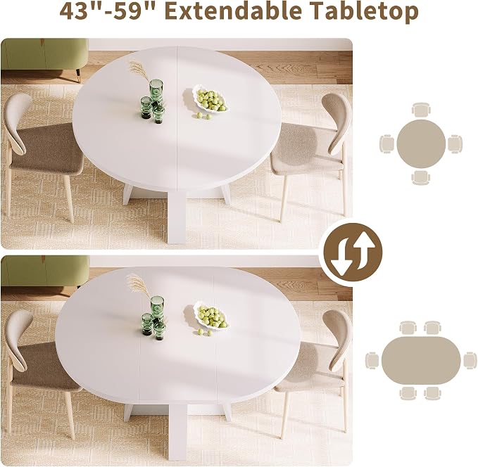 iPormis 43.3in-59in Extendable Round Dining Table - Image 6