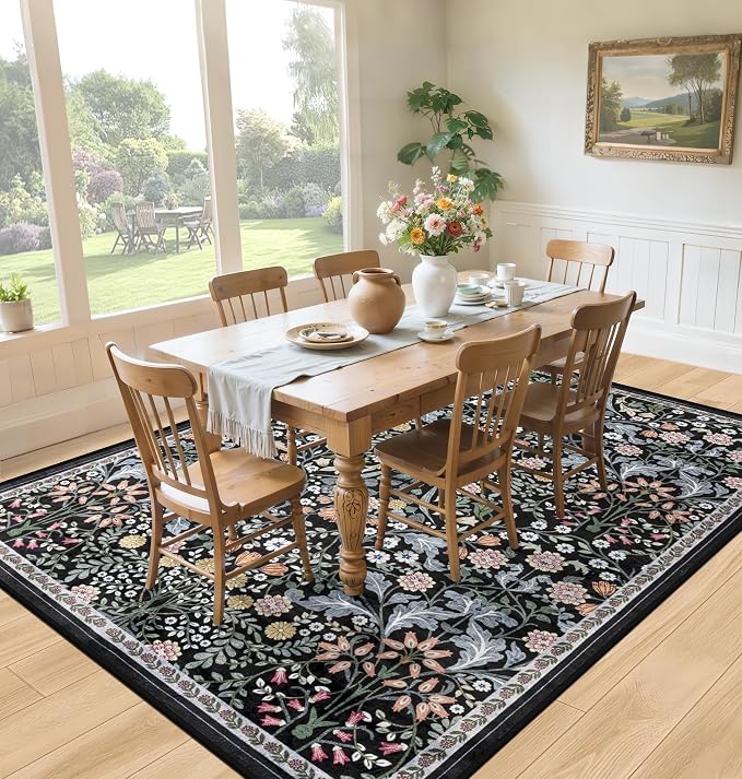 10x14 Area Rugs for Living Room: Floral Washable Rug Vintage Large Soft Boho - Image 4