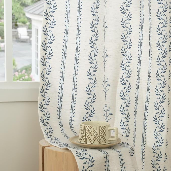 BGment Navy Blue Vintage Floral French Country Curtains 84 Inch Length - Image 8