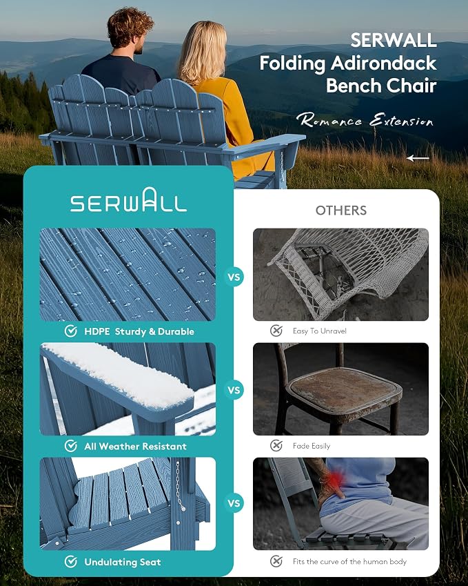 SERWALL 5 Pieces HDPE Patio Adirondack Chair Set, 2 Adirondack Chair - Image 5