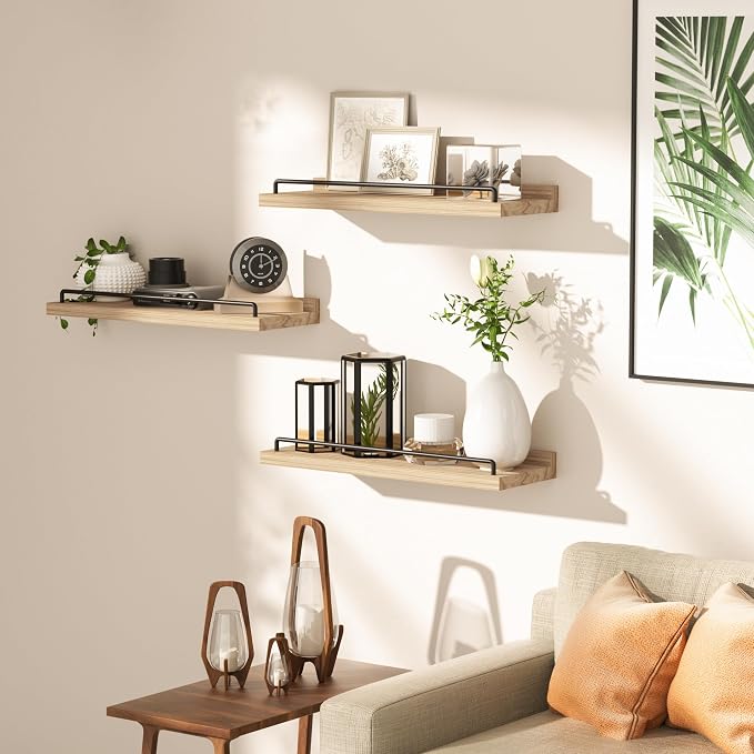 RYOFOBETTO Floating Shelves for Wall Decor, Light Brown Wood Shelves for - Image 5