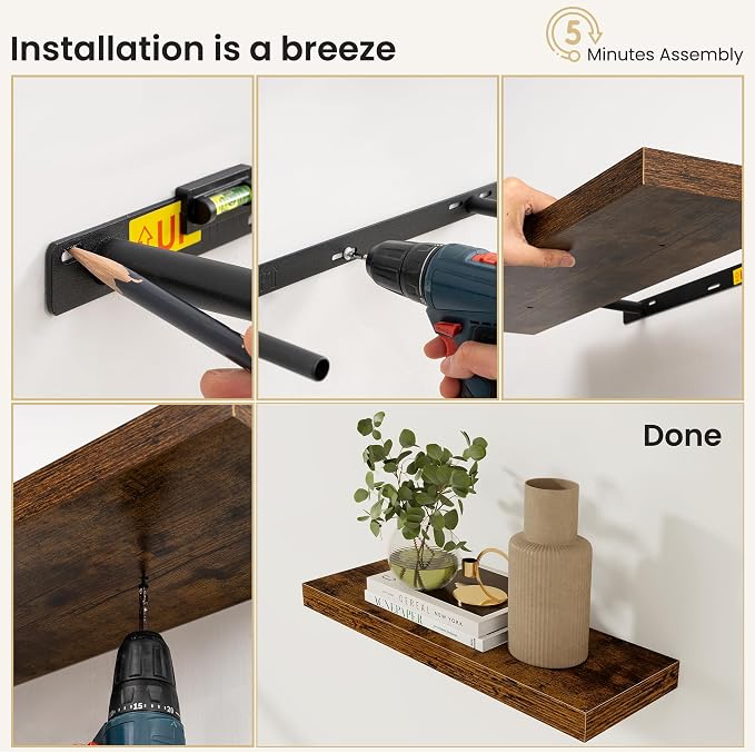 Fun Memories Floating Shelves for Wall, 24 Inch Set of 2 Rustic Wood Wall - Image 8