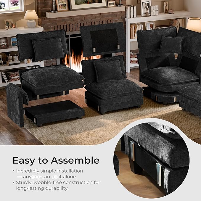 ELUCHANG 114" Oversized V-Shaped Cloud Couch Modular Sectional Sofa - Image 9