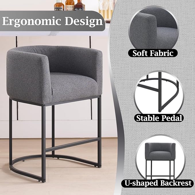 ClinQ 26" H Counter Height Bar Stools Set of 2, Modern Barrel Counter Stools - Image 3