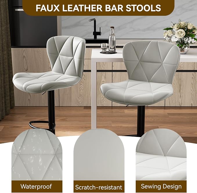 Nalupatio Modern Bar Stools Set of 2, Adjustable Faux Leather Upholstered - Image 4