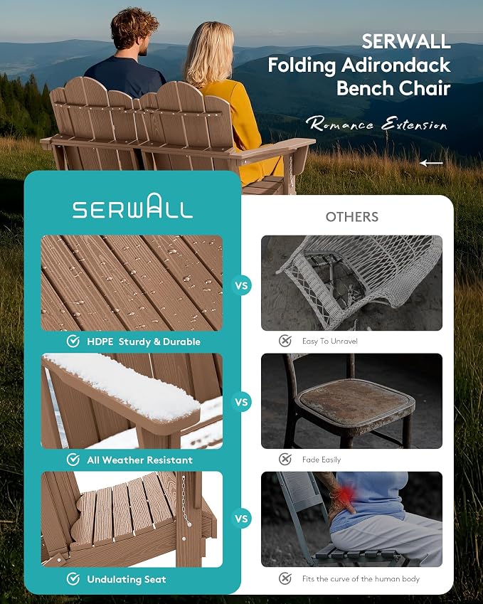 SERWALL 5 Pieces HDPE Patio Adirondack Chair Set, 2 Adirondack Chair - Image 6