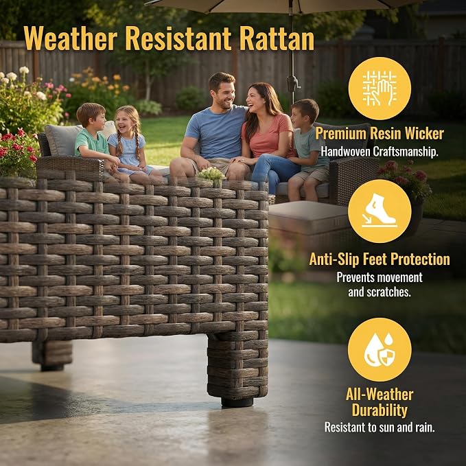 Wisteria Lane 7 Piece Patio Furniture Set, High Curved Back Wicker Patio - Image 3