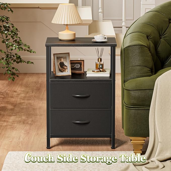 Huuger Night Stand with 2 Drawers, Bed Side Table with Open Shelf, Wooden Top - Image 6