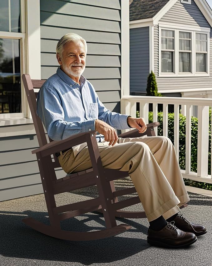 SERWALL Outdoor Rocking Chair Set of 4, HDPE Rocking Chair - Image 7