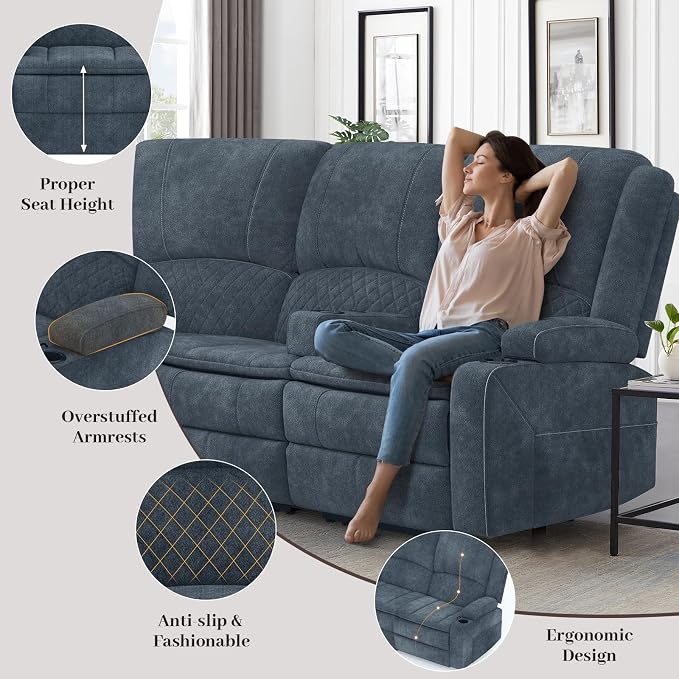 Yolsali Manual Reclining Sectional Sofa Set, 4 Seats Soft Fabric Recliner - Image 5