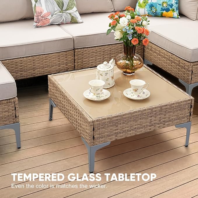 JOYURE 7 Piece Wicker Patio Furniture Set, Outdoor Conversation Sectional Sofa - Image 7