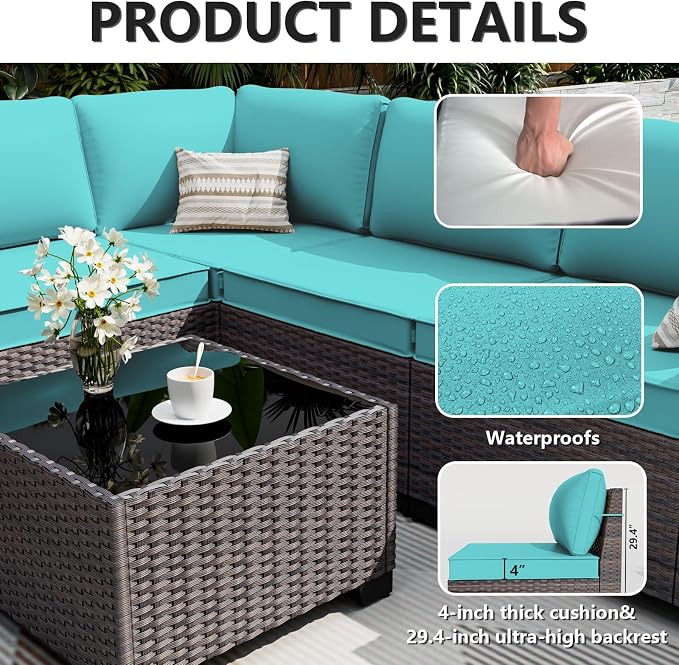 ALAULM 6 Pieces Patio Furniture Set, Oversized Seat/Armrest and High Back - Image 5