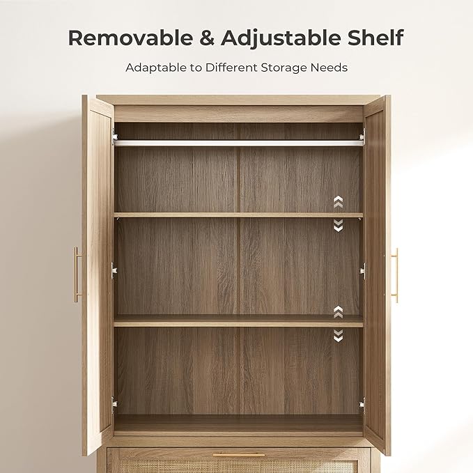 SICOTAS Armoire Wardrobe Closet, Larger Rattan Armoires Wardrobe Cabinet - Image 4