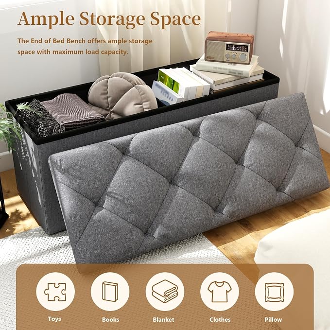 30W Folding Ottoman with Storage Bench, Storage Ottoman Bench, 15W Inches - Image 9
