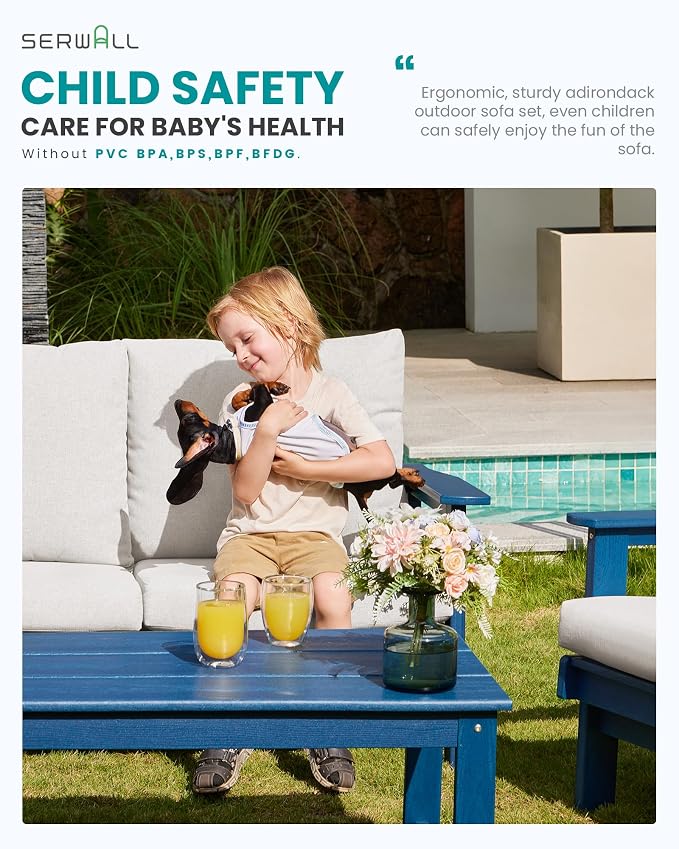 SERWALL HDPE Outdoor Couch, All-Weather Wood-Like Outdoor Sofa Set - Image 5