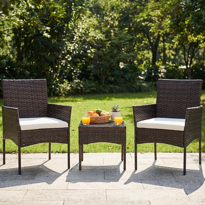 DUMOS 3-Piece Patio Furniture Set, All-Weather Outdoor Wicker Chairs - Image 3