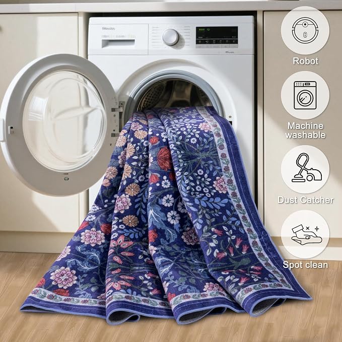 Area Rug Living Room Rugs: Floral 4x6 Washable Rug Vintage Soft Boho Non-Slip - Image 5
