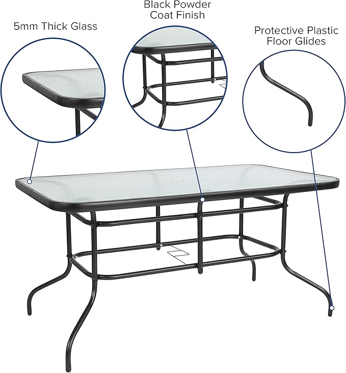Flash Furniture Lila 7-Piece Glass Patio Table and Chairs Set, Outdoor Patio - Image 3