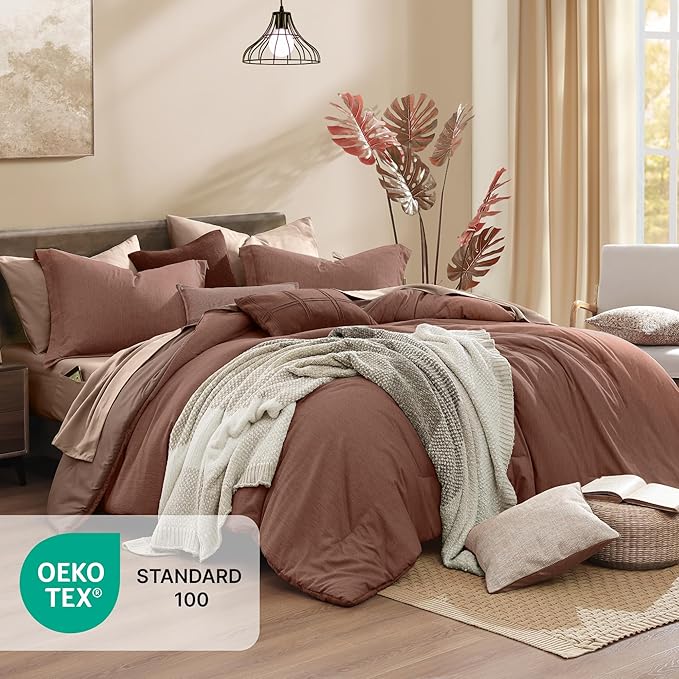 Monbix Full Size Comforter Set, Terracotta Bedding Comforter - Image 5
