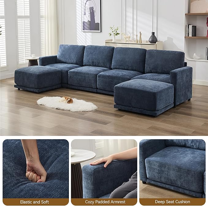 110.6" L Shaped Sectional Sofa, Modular Cloud Deep Seat Couch - Image 4
