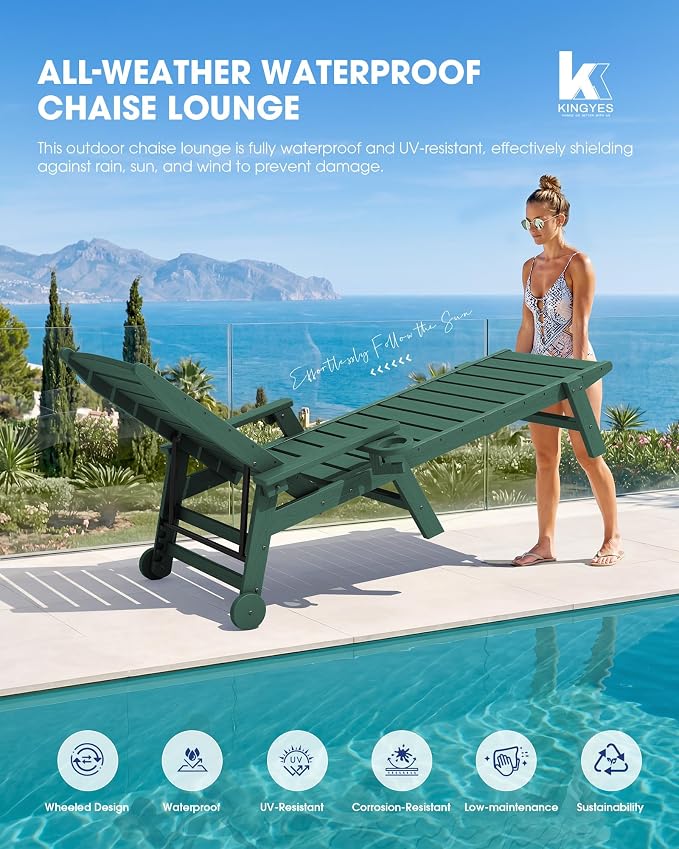 KINGYES HDPE Lounge Chair Outdoor Set of 4, Patio Chaise Lounge Recliner - Image 7