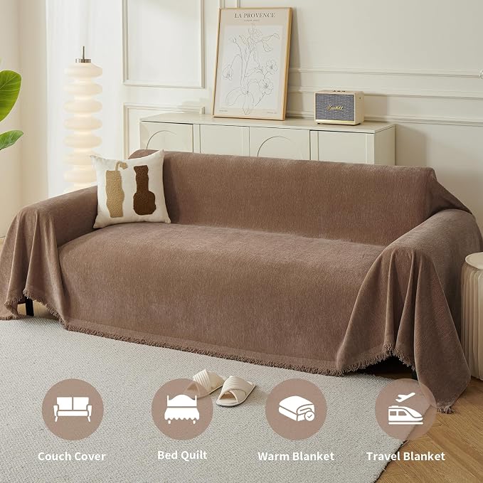 Couch Cover for Dogs, Boho Sofa Covers for 3 Cushion Couch, Chenille Sofa - Image 3