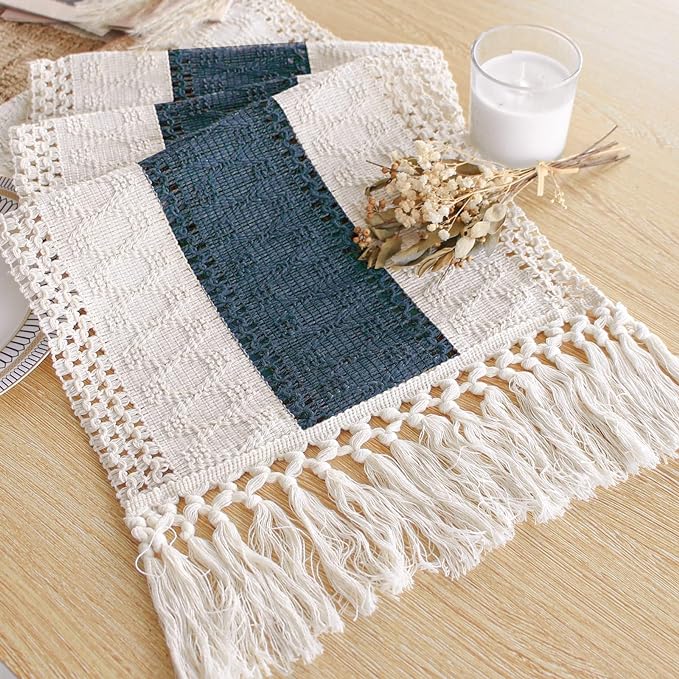 FEXIA Boho Blue Table Runner 72 Inches Long by FEXIA