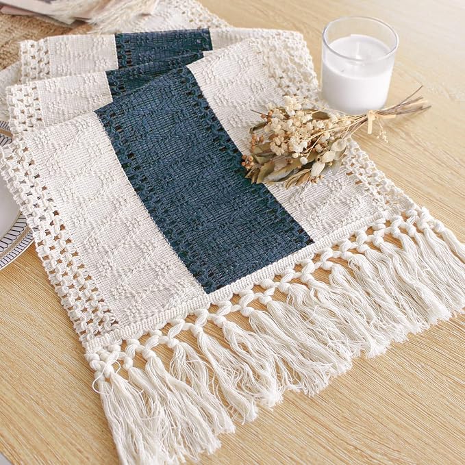 FEXIA Boho Blue Table Runner 108 Inches Long by FEXIA