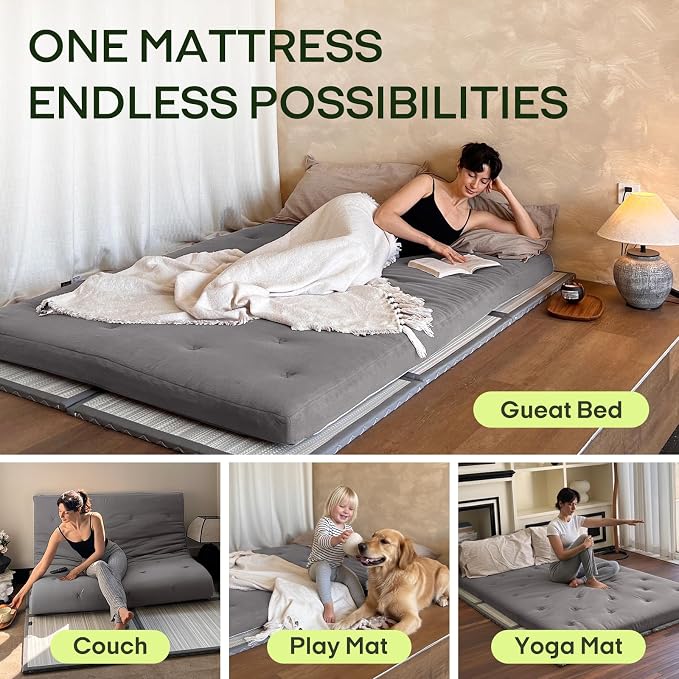 ZonLi Japanese Floor Futon Mattress Full Size 80"x 54", 100% Cotton Cover 2.5'' - Image 4