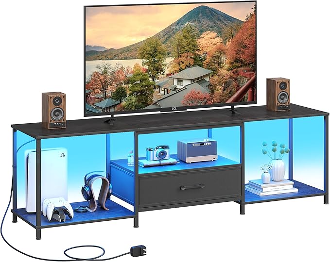 JARHETUN TV Stand with LED Lights, Entertainment Center with Open Shelves and by JARHETUN