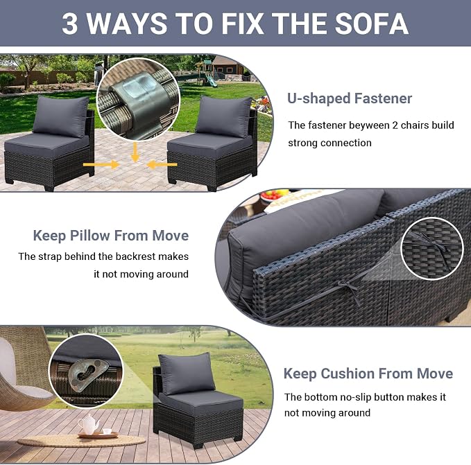 Jing's Villa 6-Piece Patio Furniture Set, All-Weather Outdoor Wicker Sectional - Image 7