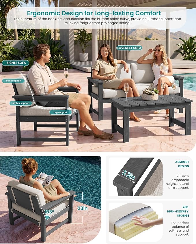 SERWALL 4 Pieces HDPE Outdoor Sofa Set - Image 2