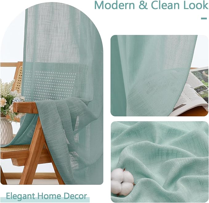 Chyhomenyc Aqua Green Semi Sheer Curtains 96 Inches Long 2 Panels - Image 8