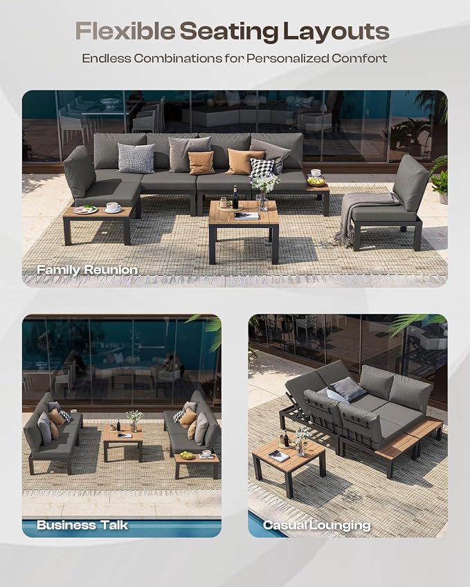 Aluminum Outdoor Patio Sofa Set, 2 Seats Modular Sectional Sofa - Image 3