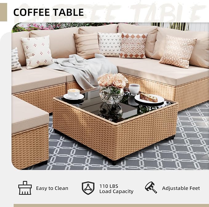 UPHA 7 Pieces Patio Furniture Sets, Wicker Outdoor Sectional Sofa Couch - Image 6