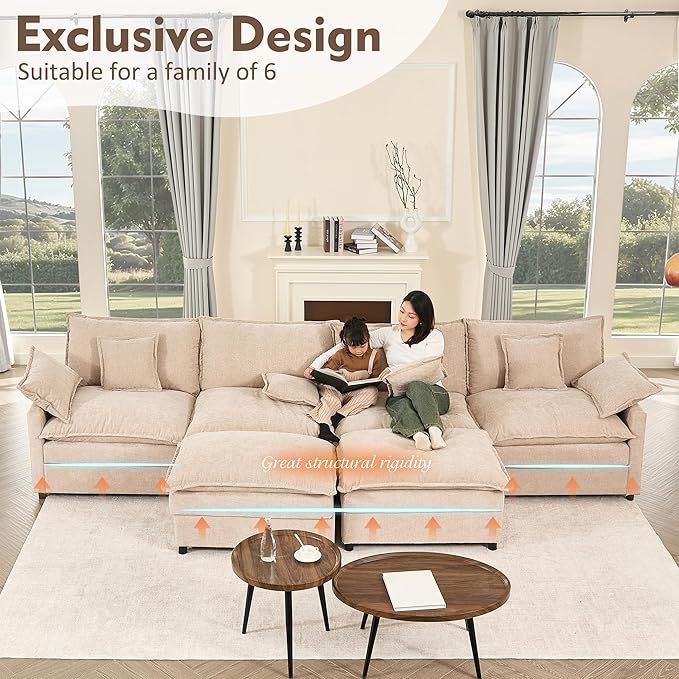 GOSUHI 142.5" U Shaped Couch, Modular Sectional Sofa, 3-Seater Comfy Cloud Couch - Image 3