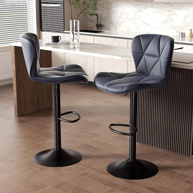 Nalupatio Modern Bar Stools Set of 2, Adjustable Faux Leather Upholstered - Image 6