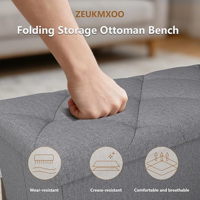 43W Folding Ottoman with Storage Bench, 30W Storage Ottoman Bench, 15W Inches - Image 5