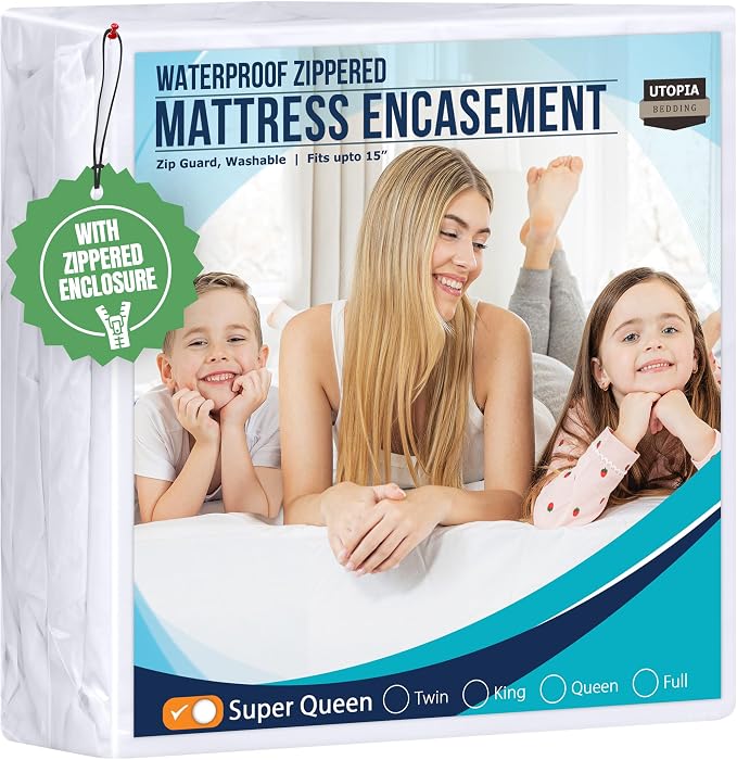 Utopia Bedding Mattress Protector Zippered Super Queen Size, 100% Waterproof by UTOPIABEDDING