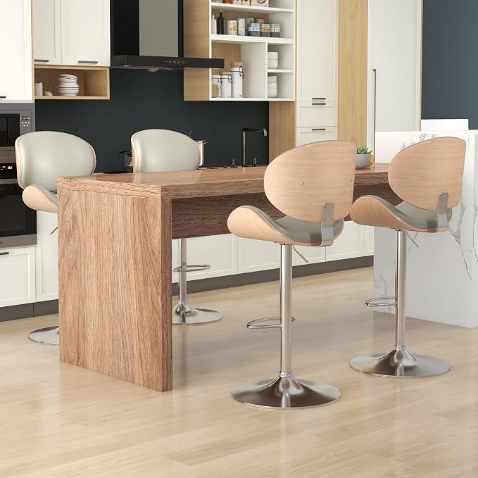 KCC Bar Stools Set of 6, Swivel Adjustable Height Barstools, PU Leather - Image 5