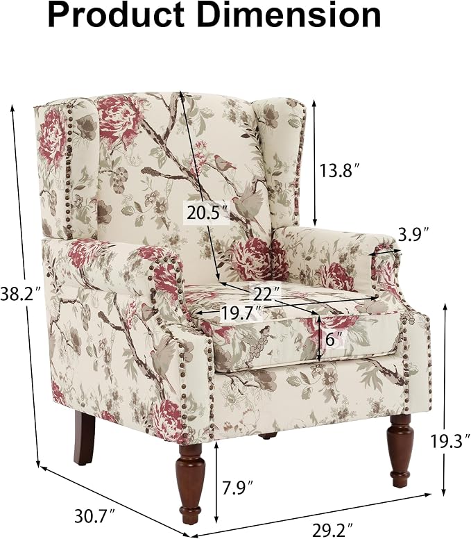 Pia Ricco Set of 2 Floral Accent Chairs, High Back Upholstered Armchairs - Image 2
