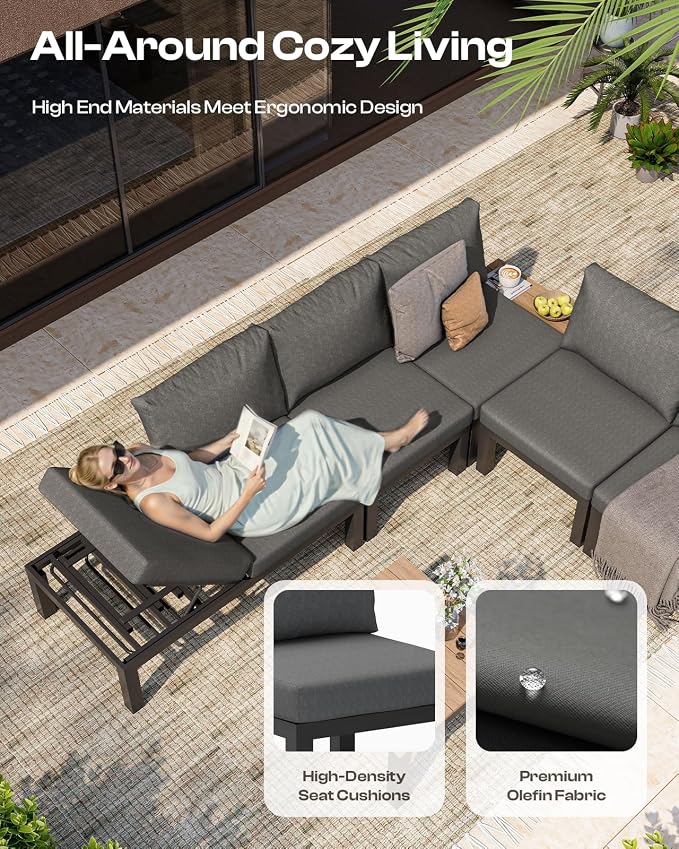 Aluminum Outdoor Patio Sofa Set, 2 Seats Modular Sectional Sofa - Image 4