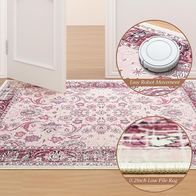 Area Rugs for Living Room, Washable 5x7 Area Rug for Bedroom, Floral Non-Slip - Image 5