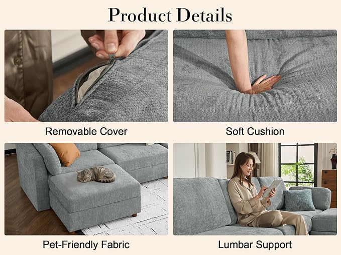 Oversized Modular Sectional Sofa, Solid Wood Frame, Removable Washable Cover - Image 7